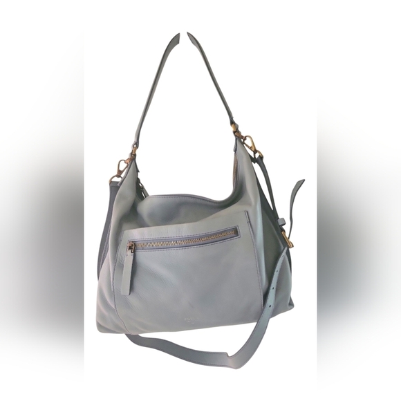 Fossil Vintage 1990s Light Blue Pebbled Leather Crossbody Shoulder Bag - Picture 5 of 13